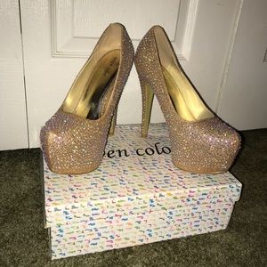 Gold Rhinestone Platform Heels